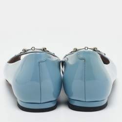 Gucci Light Blue Patent Leather Horsebit Peep Toe Ballet Flats Size 37.5