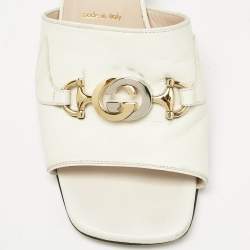 Pre Owned Gucci White Leather Zumi Slide Sandals Size 39.5