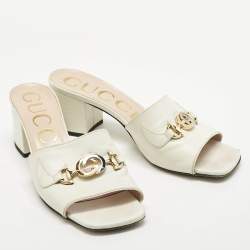 Pre Owned Gucci White Leather Zumi Slide Sandals Size 39.5