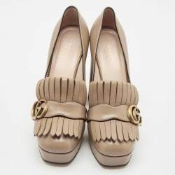 Gucci Beige Leather GG Marmont Fringe Platform Pumps Size 38