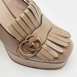 Gucci Beige Leather GG Marmont Fringe Platform Pumps Size 38