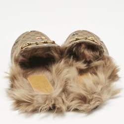 Gucci x Disney Brown Mickey Mouse Print GG Supreme Canvas Princetown Flat Mules Size 37.5