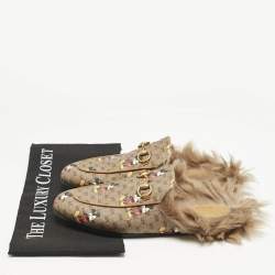 Gucci x Disney Brown Mickey Mouse Print GG Supreme Canvas Princetown Flat Mules Size 37.5