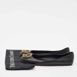 Gucci Black Leather Interlocking G Spike Ballet Flats Size 37.5