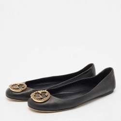 Gucci Black Leather Interlocking G Spike Ballet Flats Size 37.5