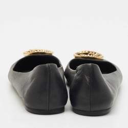 Gucci Black Leather Interlocking G Spike Ballet Flats Size 37.5