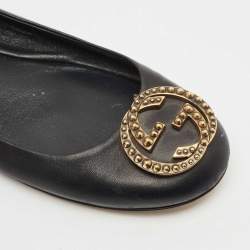 Gucci Black Leather Interlocking G Spike Ballet Flats Size 37.5