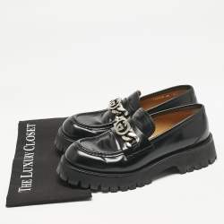 Pre Owned Gucci Black Leather Interlocking G Lug Sole Slip On Loafers Size 40