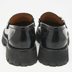 Pre Owned Gucci Black Leather Interlocking G Lug Sole Slip On Loafers Size 40