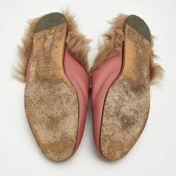 Gucci Pink/Brown Leather and Fur Princetown Flat Mules Size 38