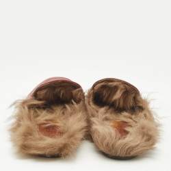 Gucci Pink/Brown Leather and Fur Princetown Flat Mules Size 38