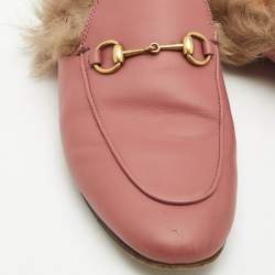 Gucci Pink/Brown Leather and Fur Princetown Flat Mules Size 38
