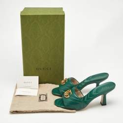Gucci Green Matelassé Leather GG Marmont Slide Sandals Size 37.5