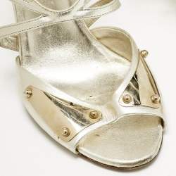 Gucci Metallic Gold Leather Embellished Ankle Strap Sandals Size 38