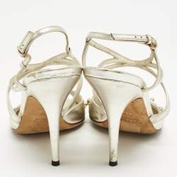 Gucci Metallic Gold Leather Embellished Ankle Strap Sandals Size 38