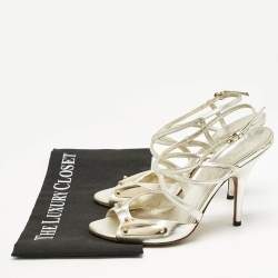 Gucci Metallic Gold Leather Embellished Ankle Strap Sandals Size 38