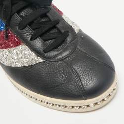 Gucci Black Leather and Glitter Falacer Low Top Sneakers Size 39