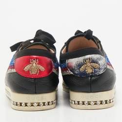 Gucci Black Leather and Glitter Falacer Low Top Sneakers Size 39