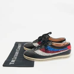 Gucci Black Leather and Glitter Falacer Low Top Sneakers Size 39