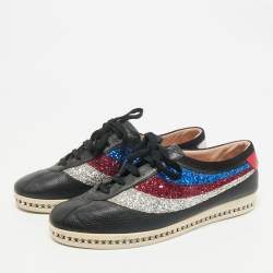 Gucci Black Leather and Glitter Falacer Low Top Sneakers Size 39