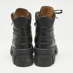 Gucci Black Leather Interlocking G Web Stripe Ankle Boots Size 39.5