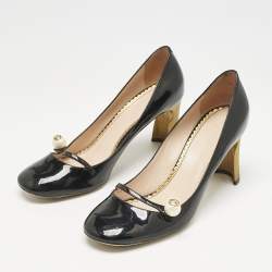 Gucci Black Patent Leather Vernice Pearl Arielle Mary Jane Pumps Size 39