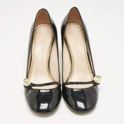 Gucci Black Patent Leather Vernice Pearl Arielle Mary Jane Pumps Size 39