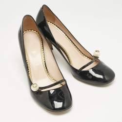 Gucci Black Patent Leather Vernice Pearl Arielle Mary Jane Pumps Size 39
