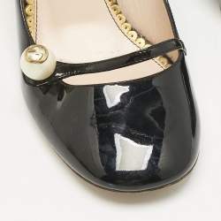 Gucci Black Patent Leather Vernice Pearl Arielle Mary Jane Pumps Size 39