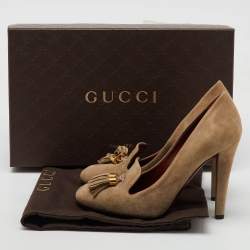 Gucci Beige Suede Mischa Tassel Moccasin Pumps Size 36