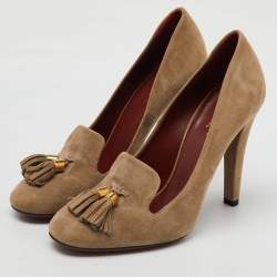 Gucci Beige Suede Mischa Tassel Moccasin Pumps Size 36