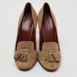 Gucci Beige Suede Mischa Tassel Moccasin Pumps Size 36
