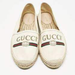 Gucci Canvas Canvas And Leather Trim Logo Print Espadrilles Size 39