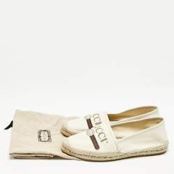 Gucci Canvas Canvas And Leather Trim Logo Print Espadrilles Size 39