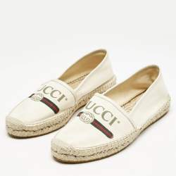 Gucci Canvas Canvas And Leather Trim Logo Print Espadrilles Size 39
