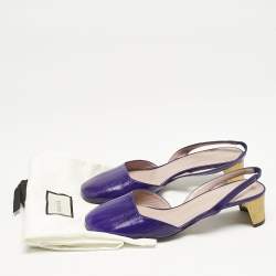 Gucci Purple Eel Leather Block Heel Slingback Pumps Size 38
