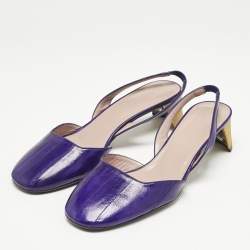 Gucci Purple Eel Leather Block Heel Slingback Pumps Size 38