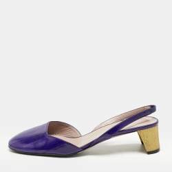 Gucci Purple Eel Leather Block Heel Slingback Pumps Size 38