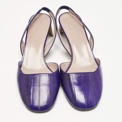 Gucci Purple Eel Leather Block Heel Slingback Pumps Size 38