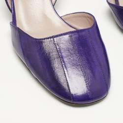 Gucci Purple Eel Leather Block Heel Slingback Pumps Size 38