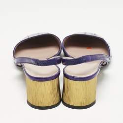 Gucci Purple Eel Leather Block Heel Slingback Pumps Size 38