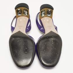 Gucci Purple Eel Leather Block Heel Slingback Pumps Size 38