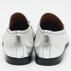 Gucci Silver Leather Jordaan Horsebit Slip On Loafers Size 39