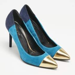 Gucci Tricolor Suede and Leather Pointed Cap Toe Pumps Size 37