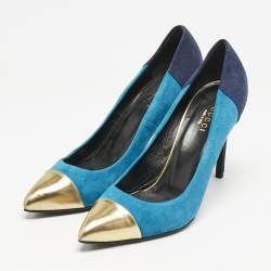Gucci Tricolor Suede and Leather Pointed Cap Toe Pumps Size 37