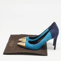 Gucci Tricolor Suede and Leather Pointed Cap Toe Pumps Size 37