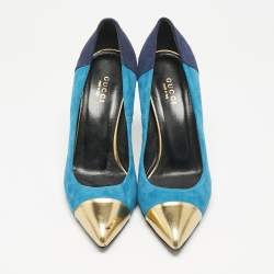 Gucci Tricolor Suede and Leather Pointed Cap Toe Pumps Size 37