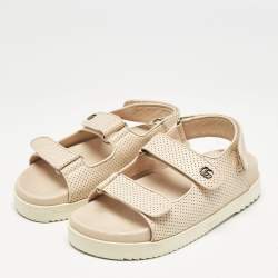 Gucci Pink Perforated Leather Mini Double G Flat Sandals Size 37