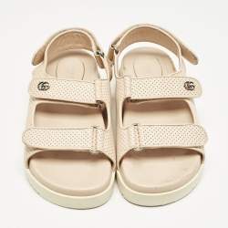 Gucci Pink Perforated Leather Mini Double G Flat Sandals Size 37