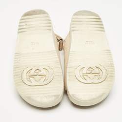 Gucci Pink Perforated Leather Mini Double G Flat Sandals Size 37